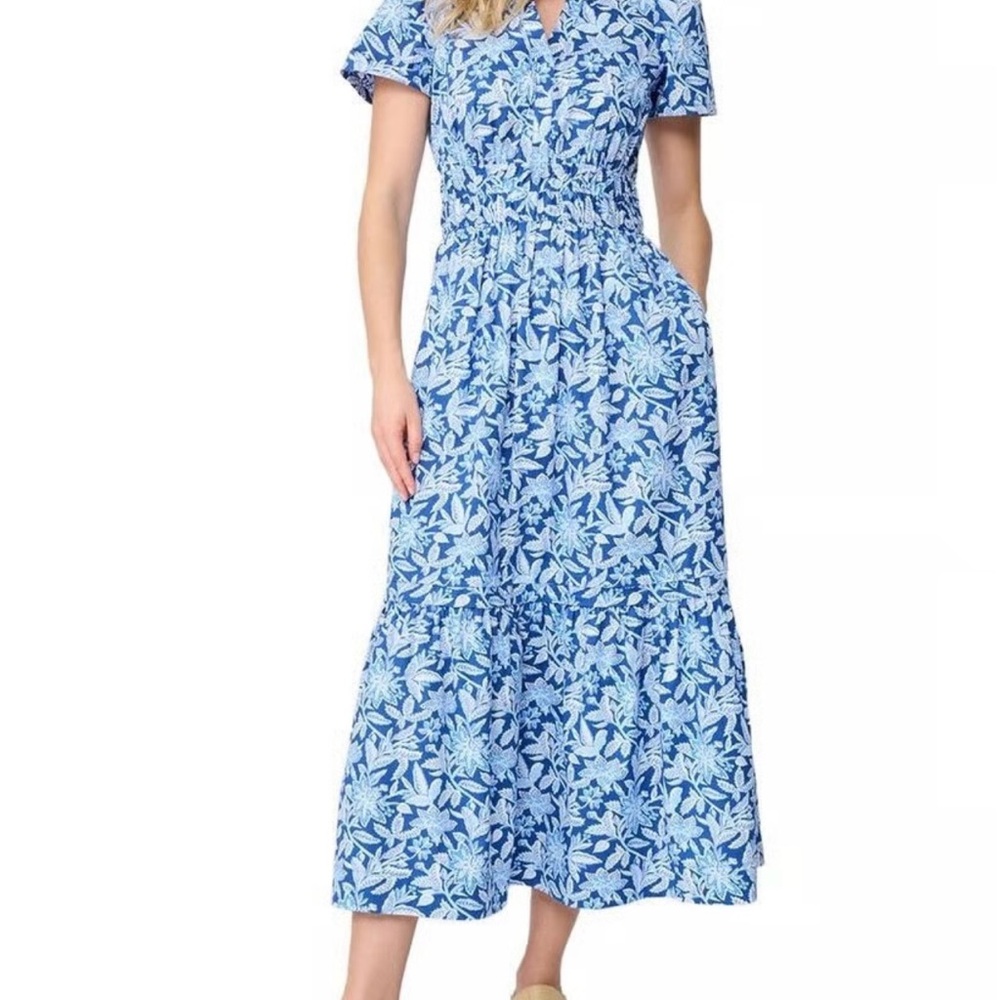 Elegant Blue Floral Maxi Dress - Picture 2 of 6
